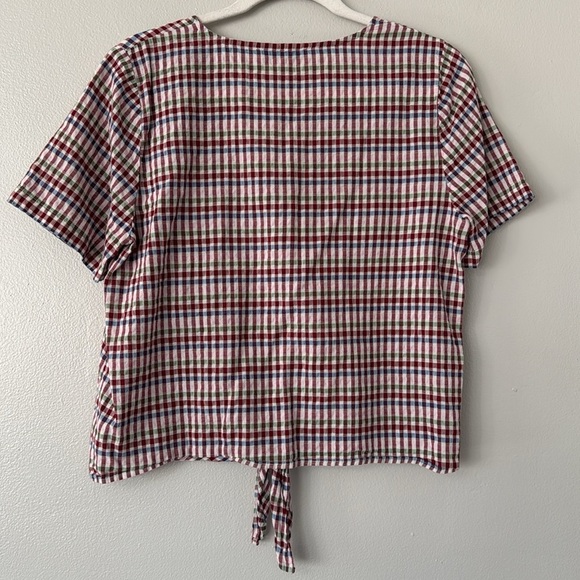 Madewell Novel Tie-Front Top in Rainbow Gingham Check - Picture 3 of 4